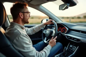 Voiture hybride sur une route pendant un trajet longue distance